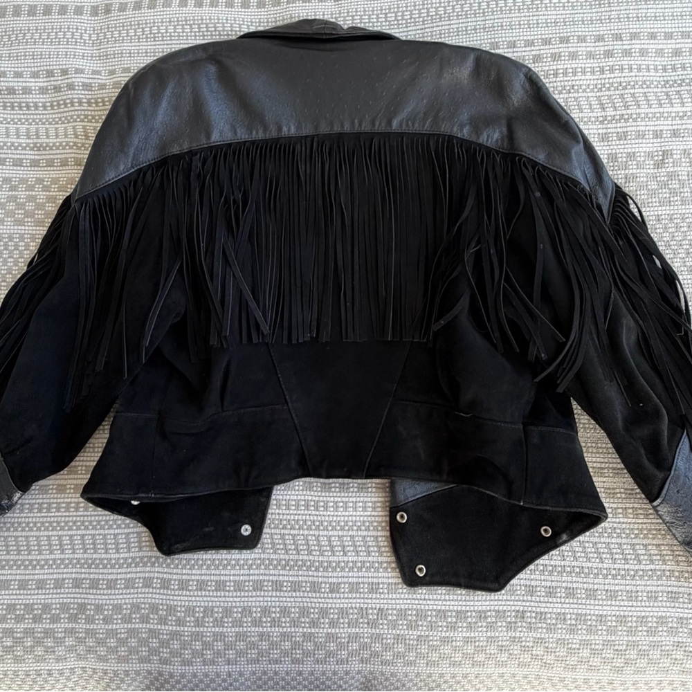 Outerwear by Phoenix Suede Fringed Ostrich Print Leather Vintage Ladies - Picture 10 of 14